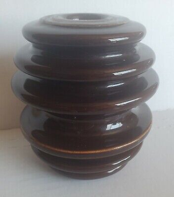 Brown Glazed Ceramic Porcelain Telephone Insulator Spool 4" x 4"