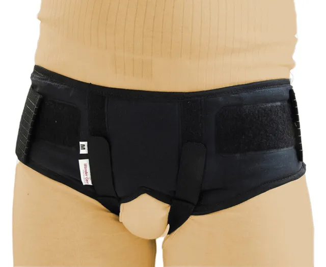 Hernia Black Double Inguinal Hernia Support Belt & Truce Brce, 2 Adjustable pads