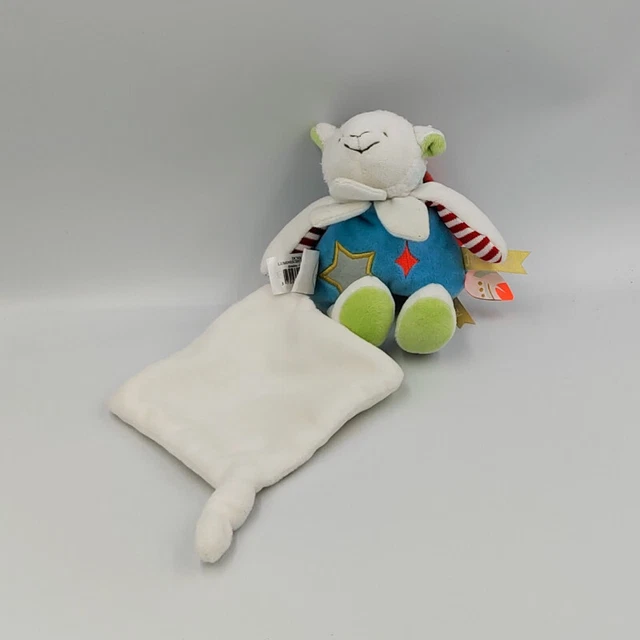 Doudou et compagnie mouton blanc bleu vert rouge luminescent mouchoir - 30540