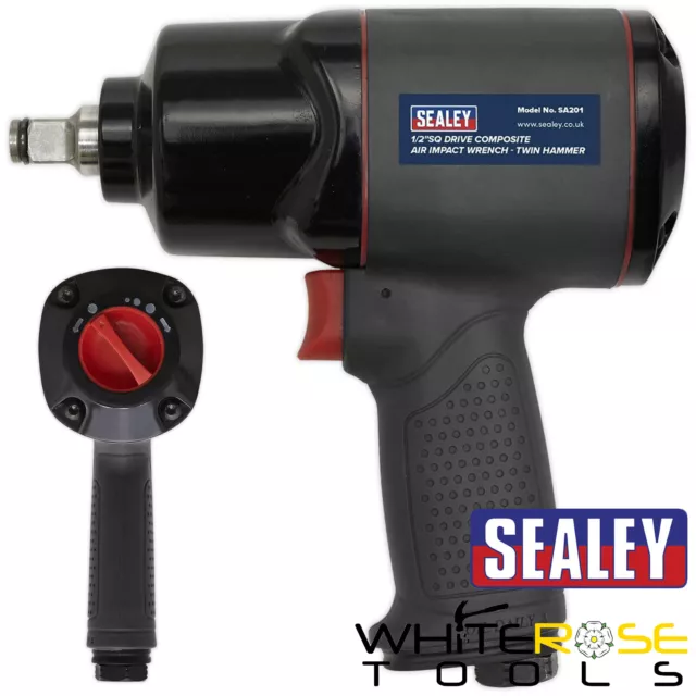 Sealey Air Impact Wrench 1/2" Drive Composite Twin Hammer Wheel Buzz Gun 610Nm