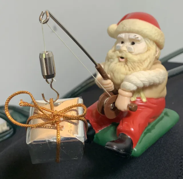VINTAGE MERRY FISHING SANTA Animated Christmas Ornament ENCHANTED