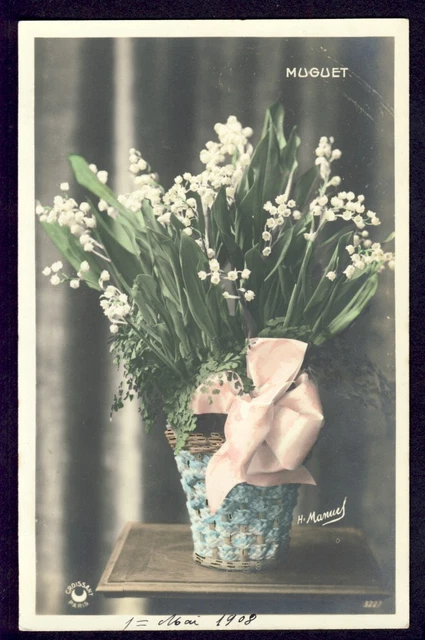 cpa H. MANUAL Written May 1, 1908 MUGUET Drawing LILY of the VALLEY Vintage