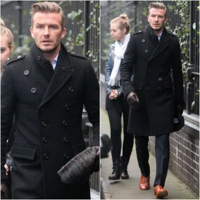 Mens Wool Double Breasted Trench Coat Overcoat Slim Fit