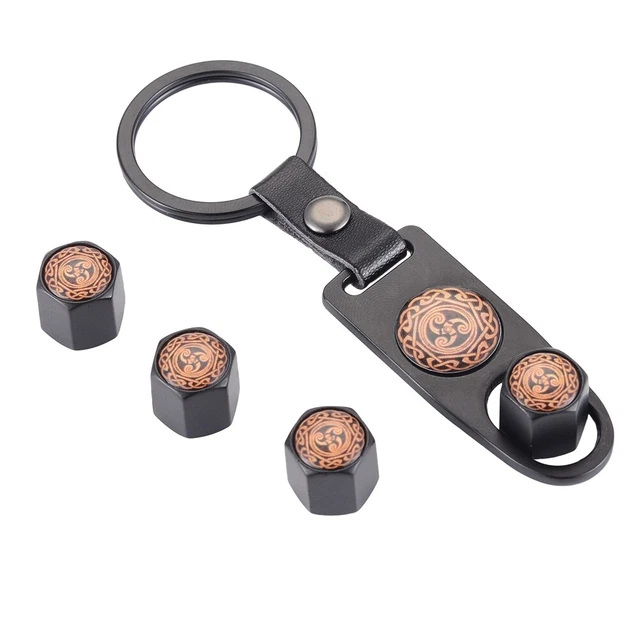 4x Universal Tire Stem Valve Caps Zinc Alloy Caps with Keychain Mantra