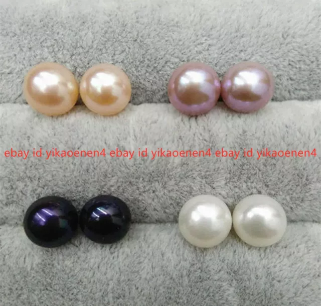 4 Pairs 8-9MM Genuine Natural Freshwater Pearl Sterling 925 Silver Stud Earrings 3