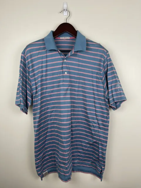 Peter Millar Summer Comfort Men’s Pink Blue Striped Polo Golf Shirt Sz XL