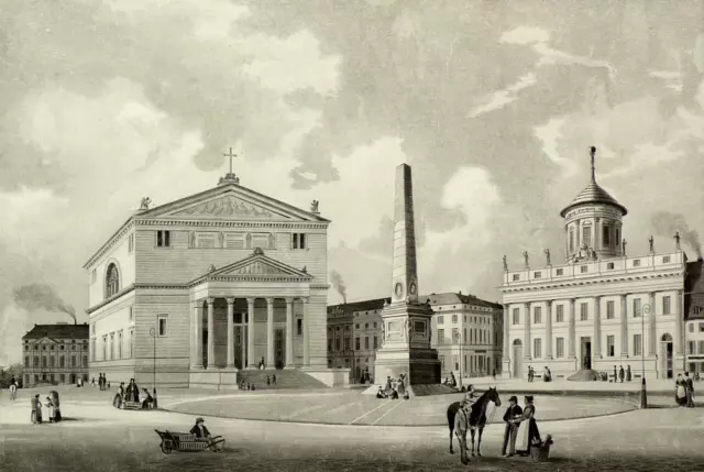 POTSDAM - Nikolaikirche und Altes Rathaus - Lithografie um 1840