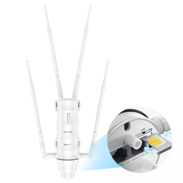 WAVLINK 4G LTE Outdoor WiFi Router w/SIM Slot AC1200 Dual Band Wireless Router