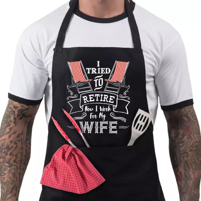 Funny BBQ Apron Novelty Cooking baking Gifts for Men I Tried To Retire Now