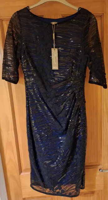 BNWT Black & Blue Beaded Sequinned Bodycon Dress M&Co Boutique Size 10