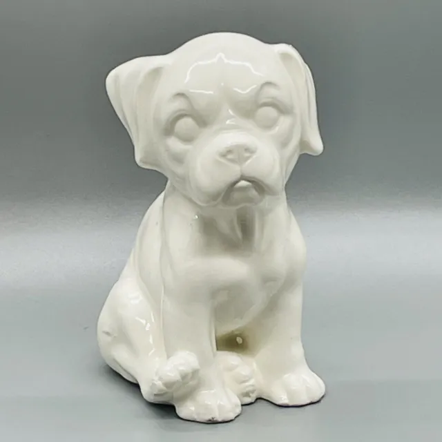 Unbranded Ceramic White Boxer Pug Puppy Mutt Dog Figurine 4” Unmarked