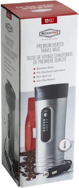 Roadpro Heated Travel Coffee Mug Thermos RP0719 12-volt 15oz. Car Truck Camping