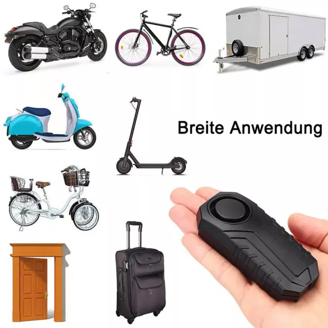 2 Fahrrad Motorrad Alarmanlage Wasserdicht 113dB Laut Drahtlos mit Fernbedienung 2