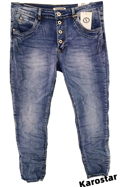 KAROSTAR Damen Jeans Hose Baggy Denim stretch Jeans Blau 38 40 42 44 46 48 NEU