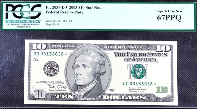 Fr. 2037-D* $10.00 2003 Star Superb Gem New 67 PPQ PCGS