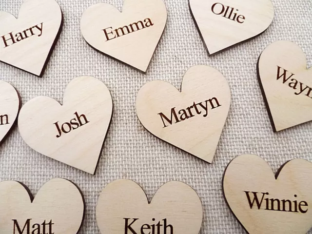 Wooden Personalised Engraved Hearts for Family Tree Wedding Guestbook Hearts