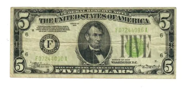 1934 $5 Federal Reserve Note LGS Atlanta