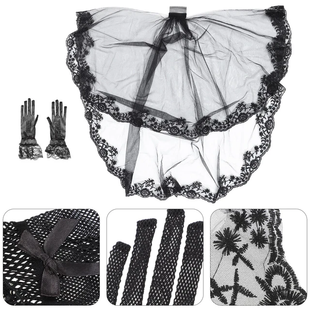 1 Set Velo Matrimonio Pizzo Floreale Costume Halloween Velo Guanti per Donna Ragazze