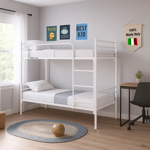 Letto a castello in legno - 2 x 90 x 200 cm - scaletta, scivolo e rete