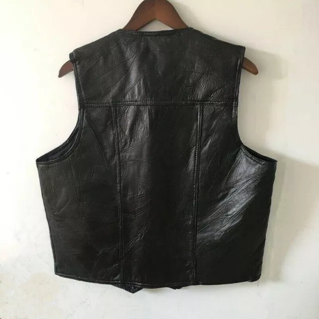 Hommes Cuir Véritable Gilet Débardeur Motard Noir Vintage Rétro