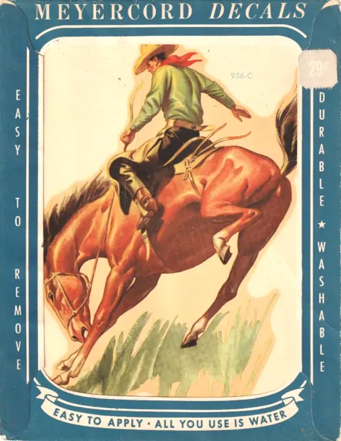 RODEO " saddle bronc rider " - 1940s  MEYERCORD DECALS  jumbo decal    SCARCE