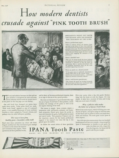 1928 Ipana Tooth Paste Dentist Lecture Pink Tooth Brush Vintage Print Ad PR4