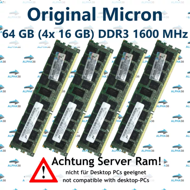 64 GB (4x 16 GB) Rdimm ECC DDR3-1600 HP Proliant DL160 DL360e Gen8 G8 Serveur