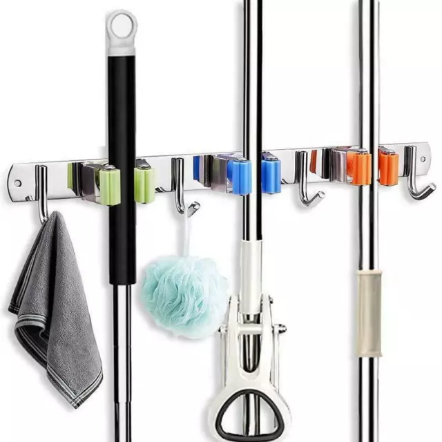 Broom Mop Holder Wall Mounted Garden Tool Hanger Garage Broomstick Organizer UK