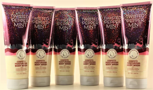 QTY 6 Bath & Body Works TWISTED PEPPERMINT Confetti Moisturizing Body Wash 10oz