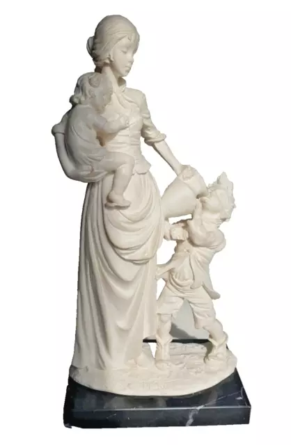 Santini Italiano Scultura Madre con Bambino Figura Resina Statua, Marmo Base