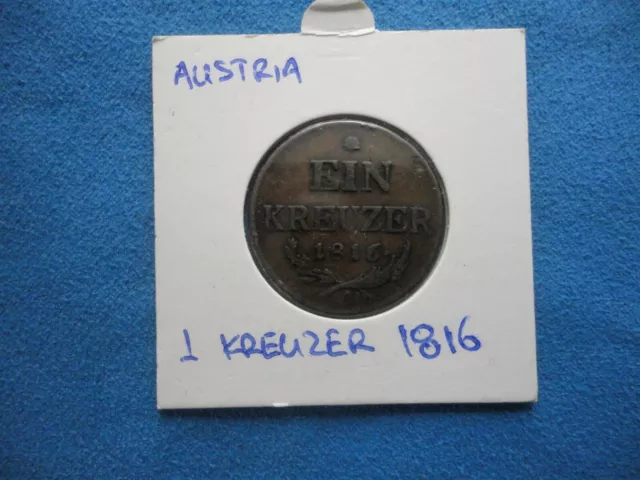 Austria Ein Kreuzer 1816A,Old Copper Coin,Vf.nice Details.