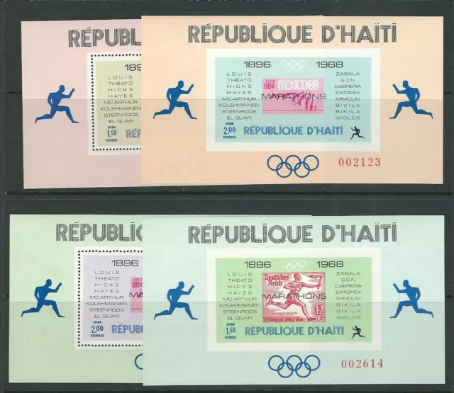 Haïti 1968 Mexico Olympiques 4 Souvenir Feuilles (2 Perf Et 2 Imperf) VF MNH