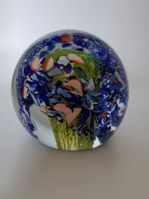 Art Glass Paperweight 3 Inches Weight 1 Lb 10 Oz Stunning Colors Cobalt Blue