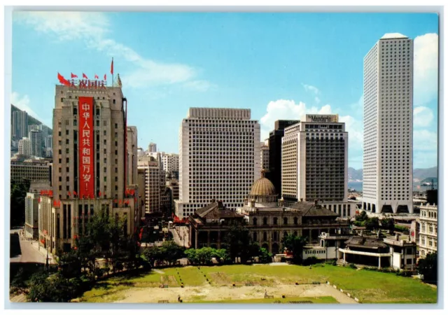 c1950's A View of the Harbour Hotel and Business Premises Hong Kong Postcard