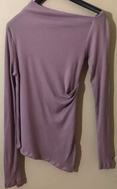 $225 Helmut Lang Women Ribbed One-Shoulder Asymmetric Long Sleeve Top Lilac Sz L