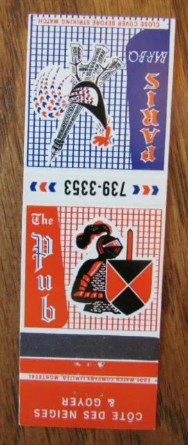 Knight On Matchbook Matchcover: Paris Bbq & The Pub (Montreal, Quebec) -E13