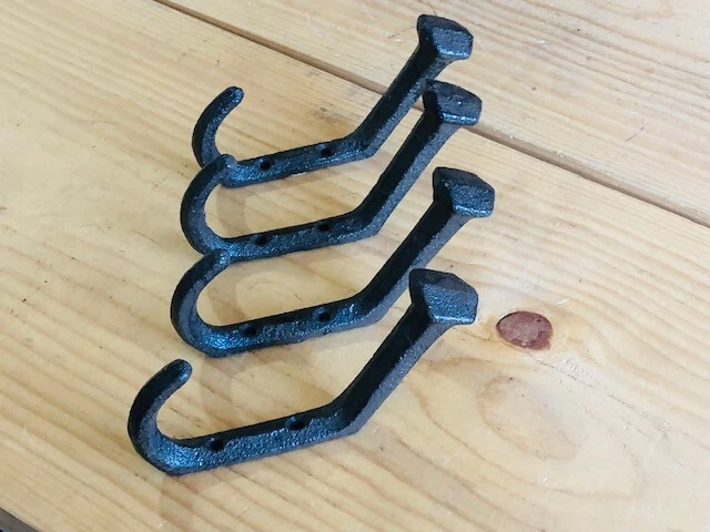 4 Rustic Coat Hooks Cast Iron Wall Mount Hat Hook Towel Railroad Spikes Bath 2