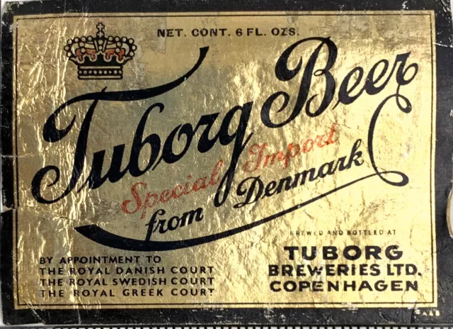 Vintage Foil Tuborg Beer Label Special Import Denmark Danish Copenhagen 6oz
