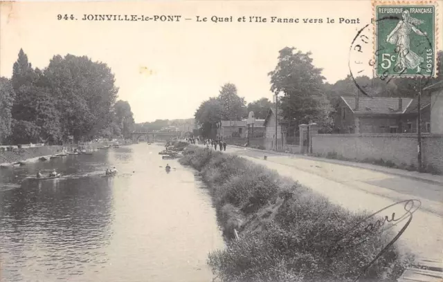 Cpa 94 Joinville Le Pont Le Quai Et L'ile Fanac Vers Le Pont