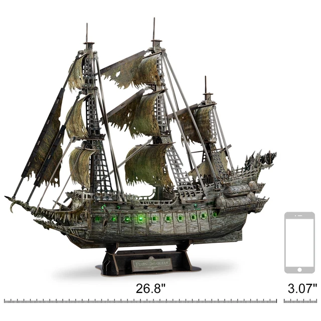 3D Puzzles Kit Flying Dutchman Pirate Ship Green LED Lighting Ghost Sailboat
