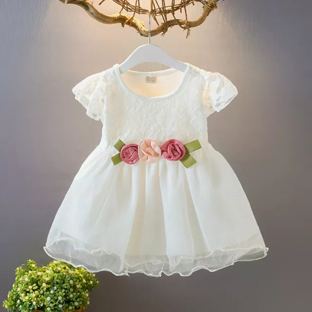 Toddler Baby Kids Girl Ruched Lace Floral Tulle Dress Princess Dresses Clothes