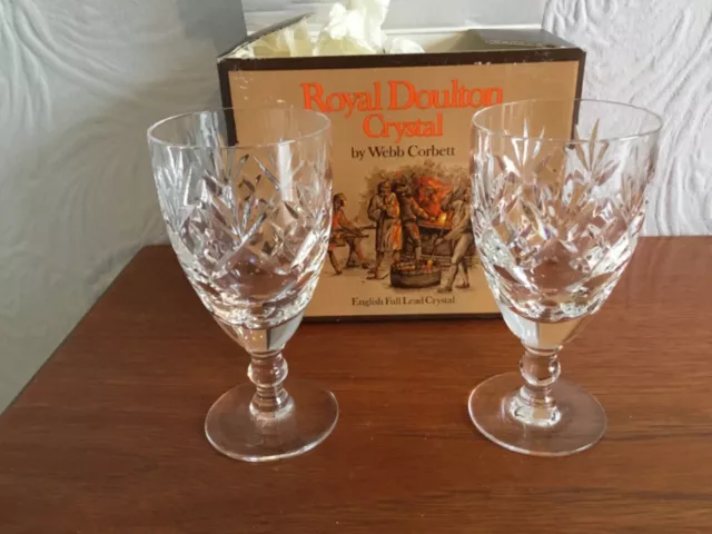 Set Of 2 Royal Doulton Crystal Sherry Glasses Georgian Style In Original Box.