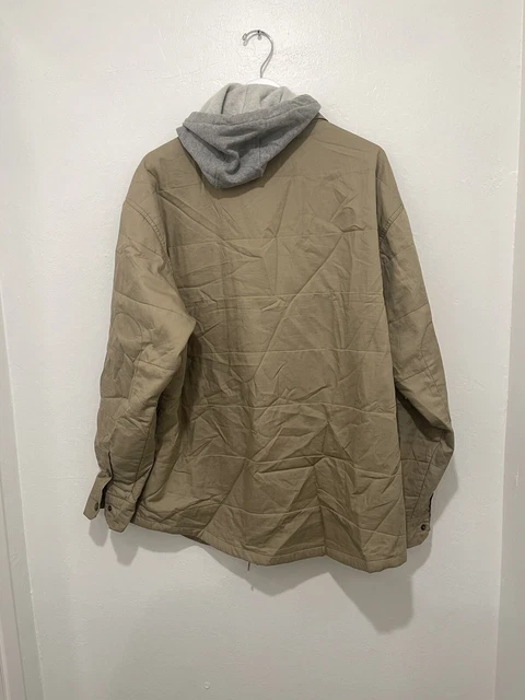 Dickies Jacket Men XL 46-48 Hoodie Khaki Beige Quilted Lined Sweatshirt Snap Up 3