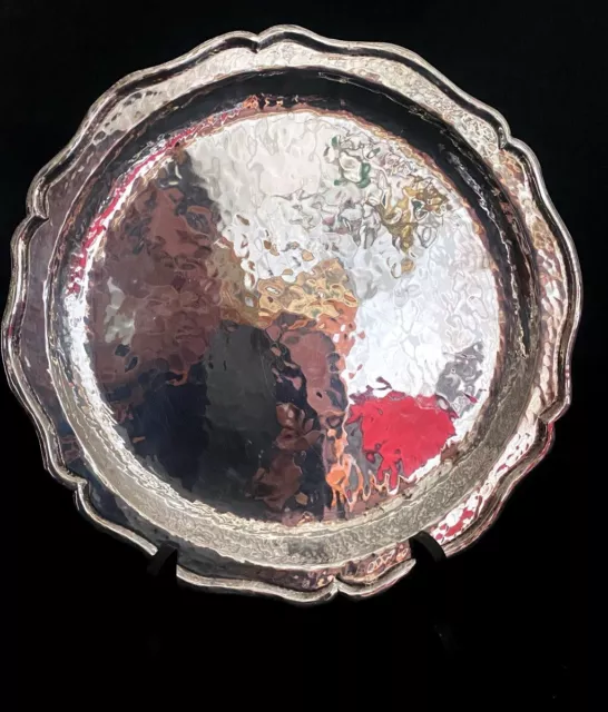 Antique French Sterling Silver Hammered Plate Round Dish Louis XV Style 19th C