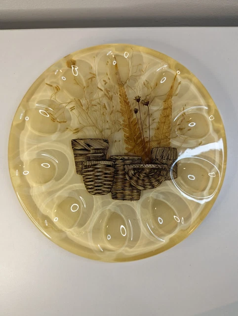 Cestas de mimbre vintage Lucite Trivet flores secas huevo diabólico de 8,5"" - ML231120