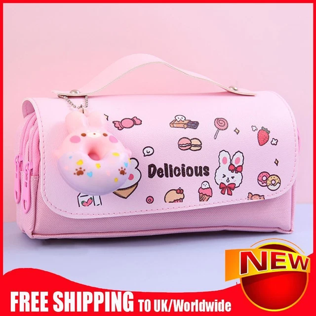 Kawaii Pencil Case Large Korean School Stationery Pen Bag (Donut Pink)