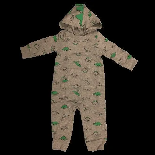 Carters Baby Boys 9MO Hooded W Pocket Coverall 1 Pc Gray Dinosaur Pajamas NEW