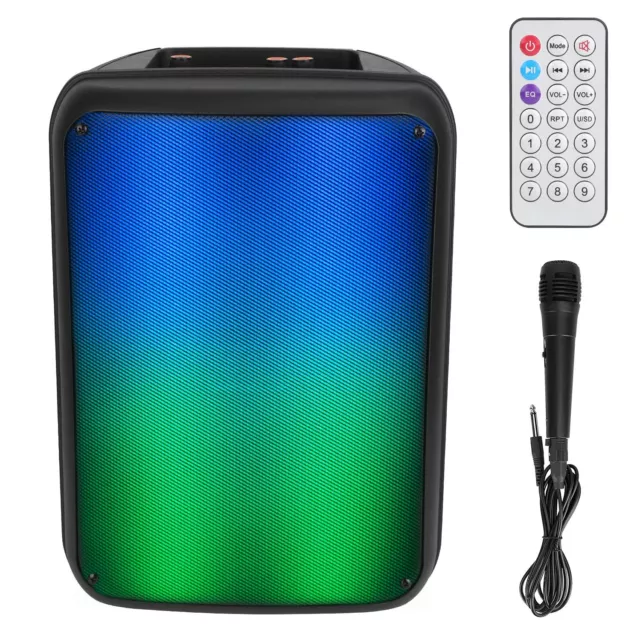 Portable Wireless Party Speaker 8in Colorful Lights DJ PA System Mic FM Radio