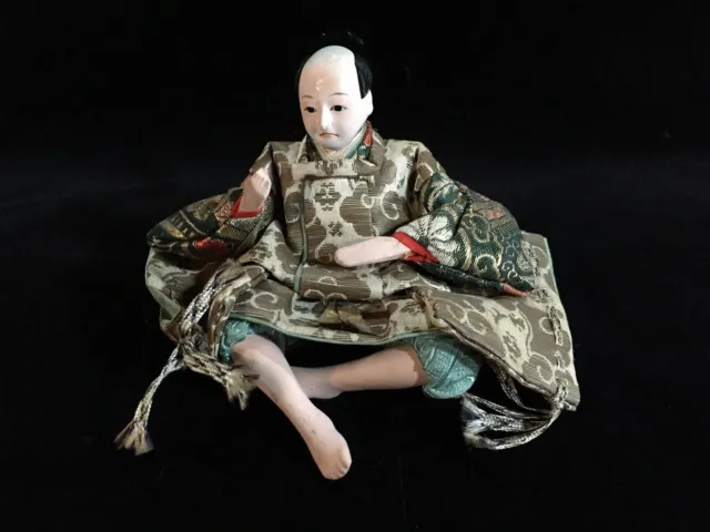 J0009 Japanese Vintage HINA Doll Statue Kimono Black Hair Man Boy OKIMONO