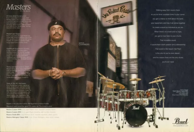 2002 2pg Print Ad Pearl Masters Drum Kit w Dennis Chambers The Baked Potato Club